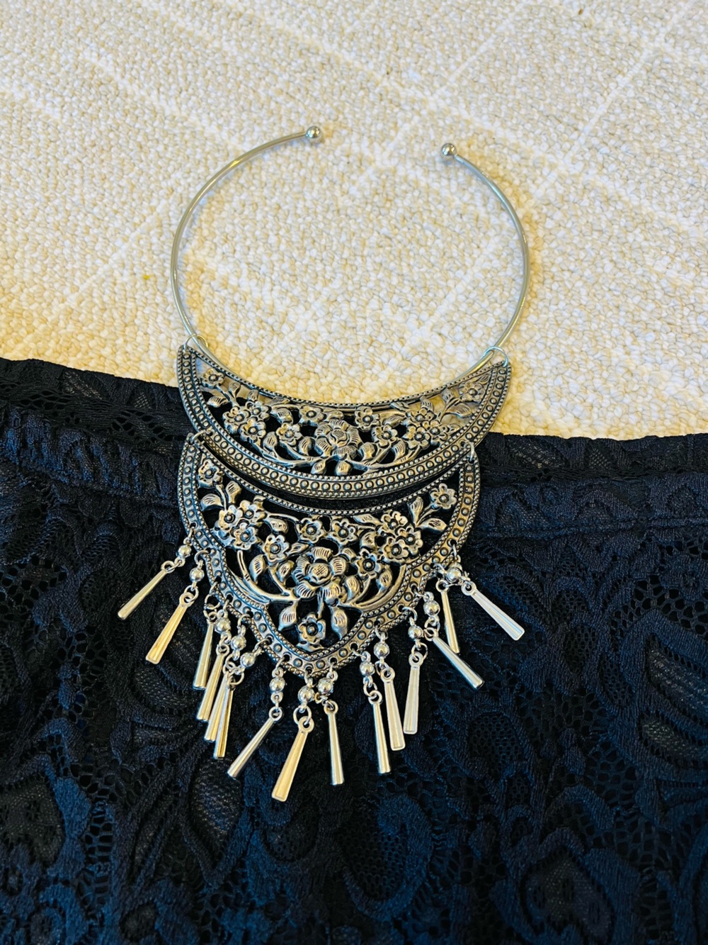 Boho Floral Crescent Collar Necklace